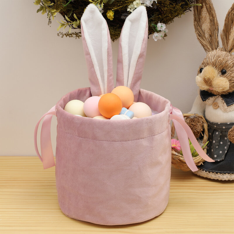 Bolsa de conejo de Pascua de terciopelo, accesorios de orejas de conejo, caja de dulces de boda de azúcar de yeso, decoración linda, bolsa de cordón de colores mezclados