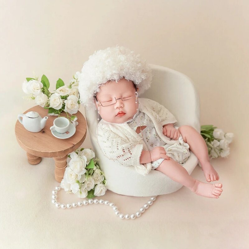 Costumi per la fotografia della neonata 0-3 mesi Rich Lady Theme outfit parrucca abbigliamento 3 pz/set Photo Props Studio decorazioni per foto per bambini