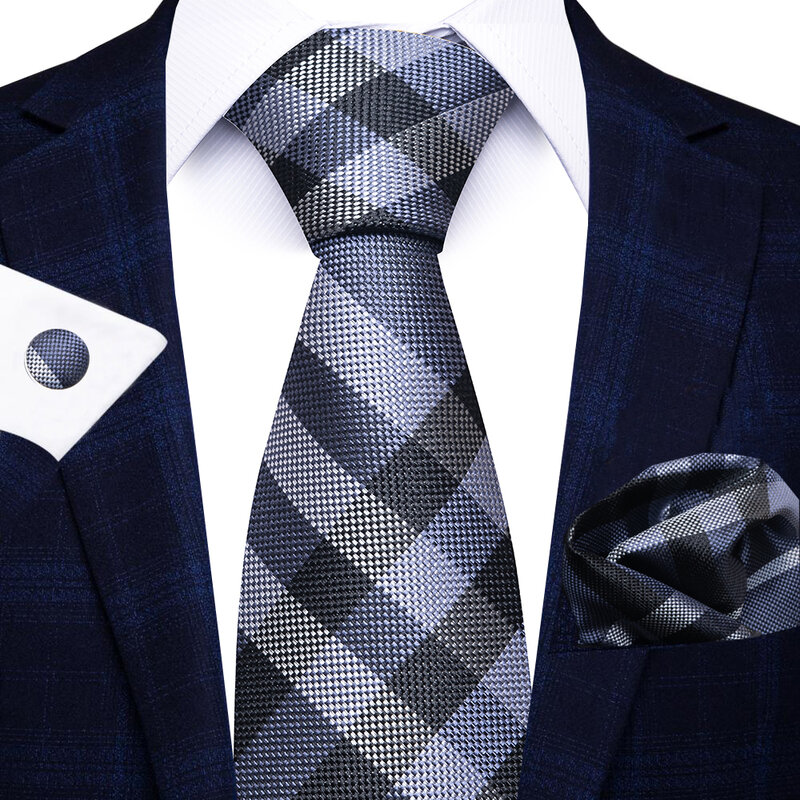 Set dasi banyak warna liburan hadiah dasi kantong Set Cufflink dasi pria biru gelap Dot Aksesori pernikahan