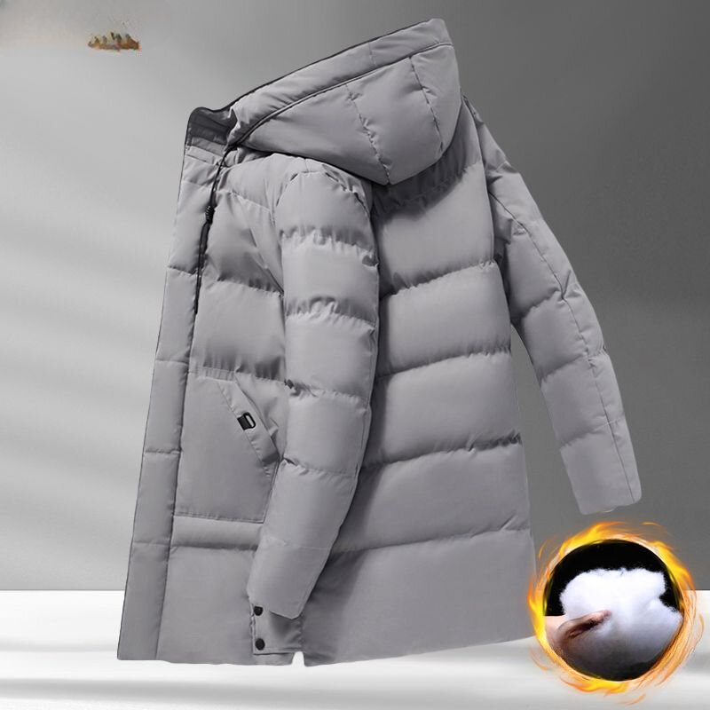 Giacca Parka lunga da uomo capispalla calda pesante giacca a vento cappotti abbigliamento uomo inverno nuovo marchio di design moda Casual con cappuccio A12
