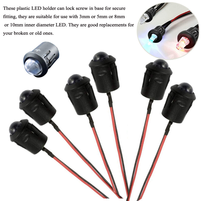 Soporte de diodo LED de plástico negro, accesorio de 3mm y 5mm, 10/25/50 piezas