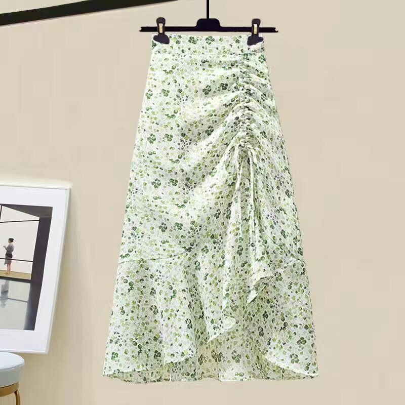 A Complete Set of Summer Outfits for the 2024 New Oversized Women's Floral Lace Up Top, Slimming Half Skirt Two-piece Set Dress