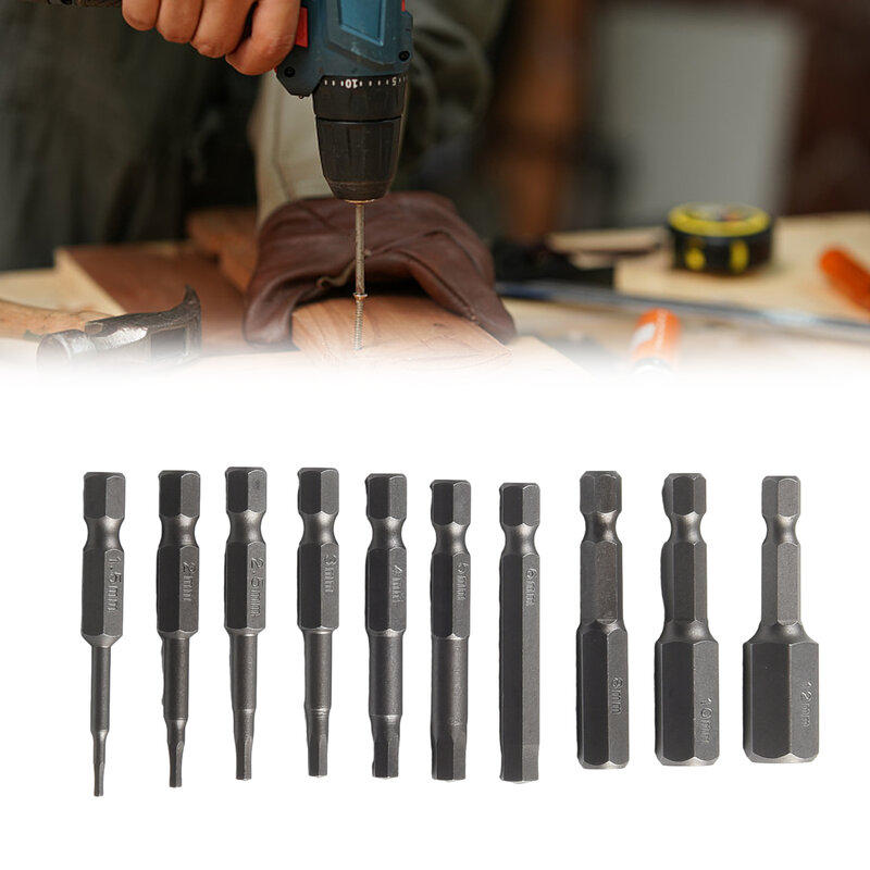 10pc 1/4 Hex Shank Magnetic Handle Screw Driver 50mm Screwdriver Bits H1.5-H12 Quick Connection For Impact Wrenches Drills Parts