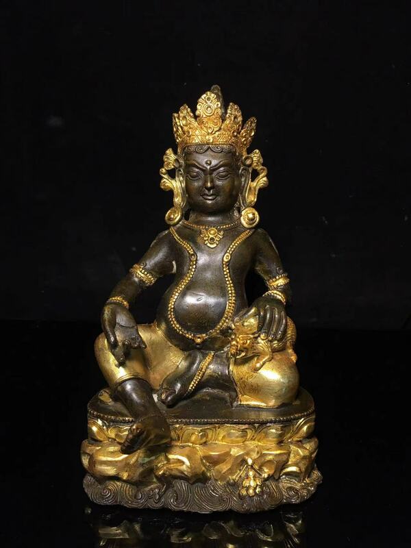 العتيقة التبت النحاس بوذا تمثال إله الثروة