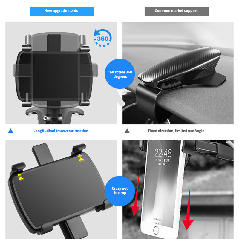 3 In 1 Universal Panel Dashboard Car Phone Holder Clip GPS Mount Stand Display Phone Accessories Support untuk Iphone13 Pro Xiaomi