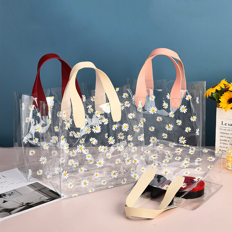 Прозрачная подарочная сумка-тоут из ПВХ, прозрачная пластиковая Сумочка с маргаритками, коробка для конфет, Подарочная сумка, косметичка для свадьбы