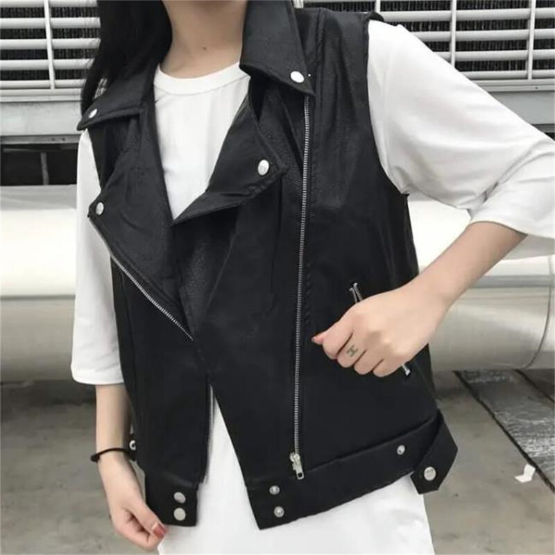 Vangull-Chaleco de cuero sintético para mujer, prenda de vestir Lisa para motocicleta, sin mangas, con cremallera, de alta calidad, para primavera y otoño, novedad de 2024