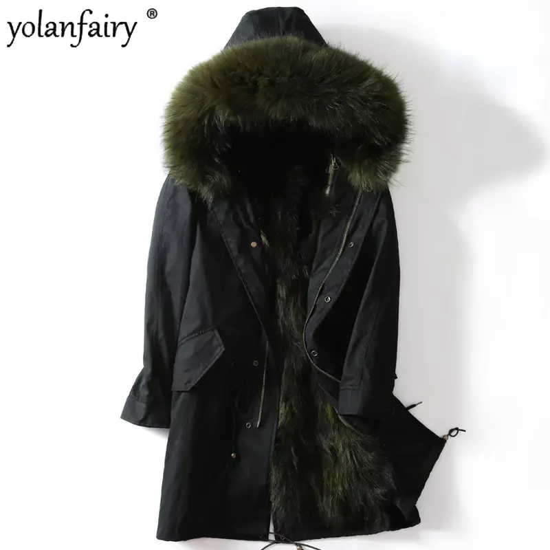 FCY5384-parka de piel auténtica para Hombre, abrigo cálido con capucha, ropa de otoño e invierno, a la moda, novedad