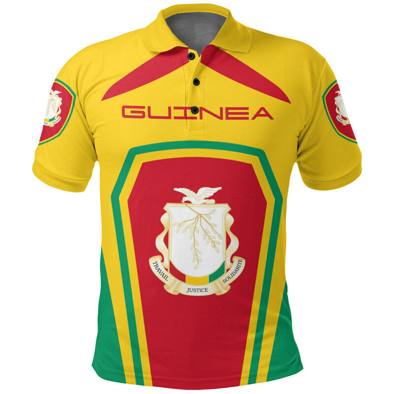 Kaus Polo dicetak 3D bendera peta Guinea Afrika untuk pria lambang nasional lengan pendek mantel patriotik kemeja POLO lengan atasan Jersey