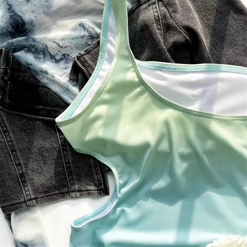 Gradient Badeanzug eine Schulter aus geschnitten Bikini 1 Stück Micro Bade bekleidung Frauen 2024 brasilia nischen Strand Badeanzug Bikinis Sets Outfit