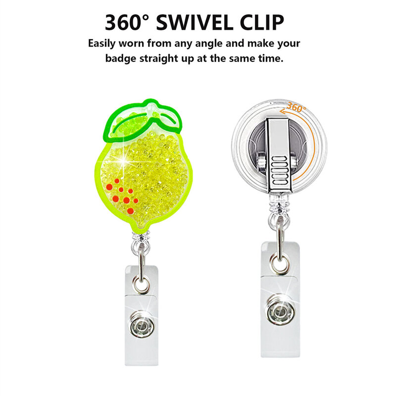 Cute Acrylic Fruits Nurse Doctor Hospital Badge Reel Retractable ID Badge Holder With 360 Rotating Alligator Clip Name Holder