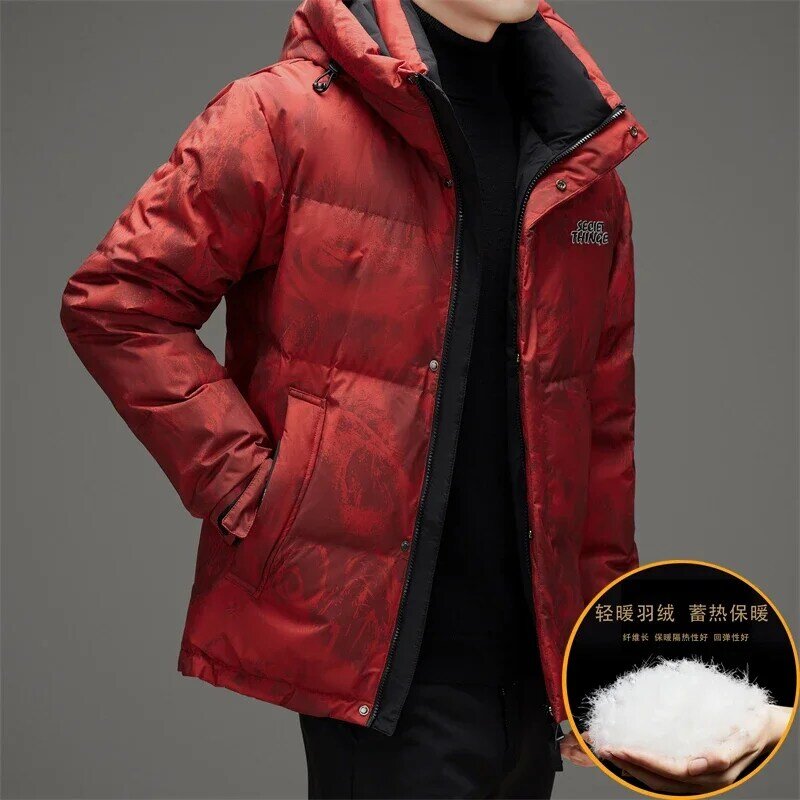 Męska nowa zimowe ocieplane kurtki z zagęszczonym ciepłem i modnym modnym pikowana kurtka z kapturem
