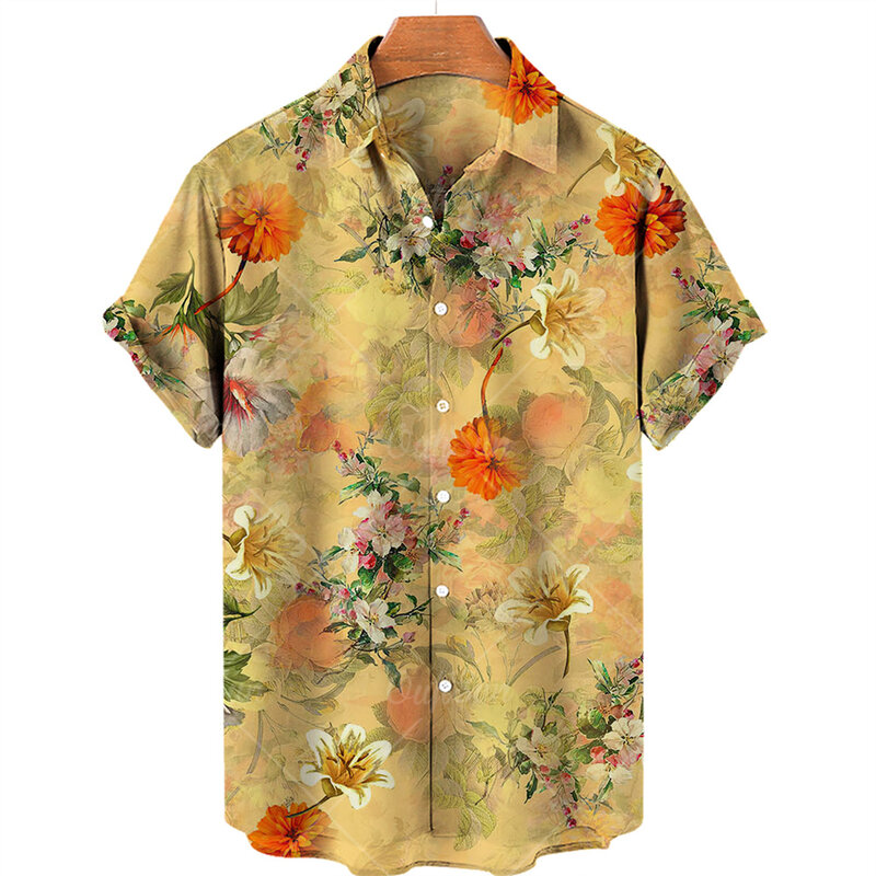 하와이안 비치 홀리데이 플라워 페인팅 패턴 오버사이즈 셔츠, 여름 캐주얼 맨 탑, 통기성 남성 디자인 의류, 신제품