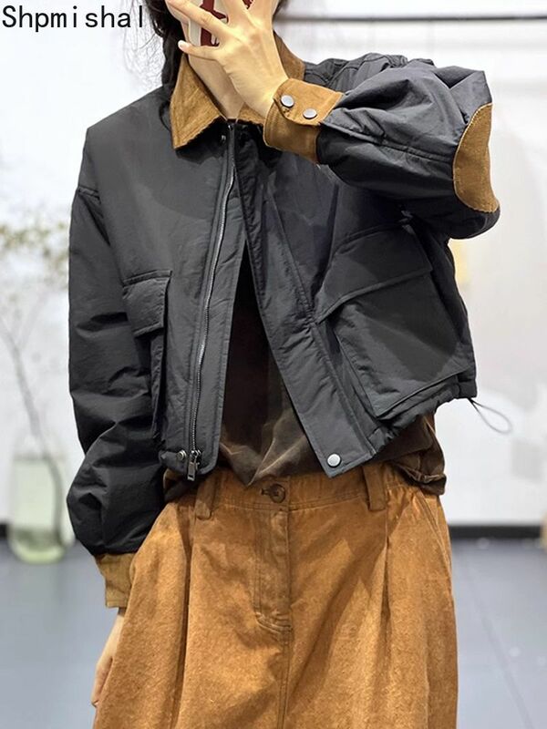 Корейский модный свободный и облегающий кардиган с воротником-поло, зимняя новая хлопковая Повседневная куртка с парками, женская одежда