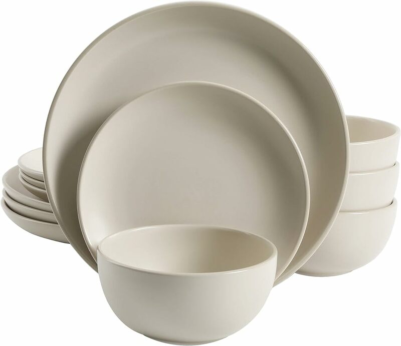 Rockaway Round Stoneware Dinnerware Set, Service for 4 (12pcs), Cream