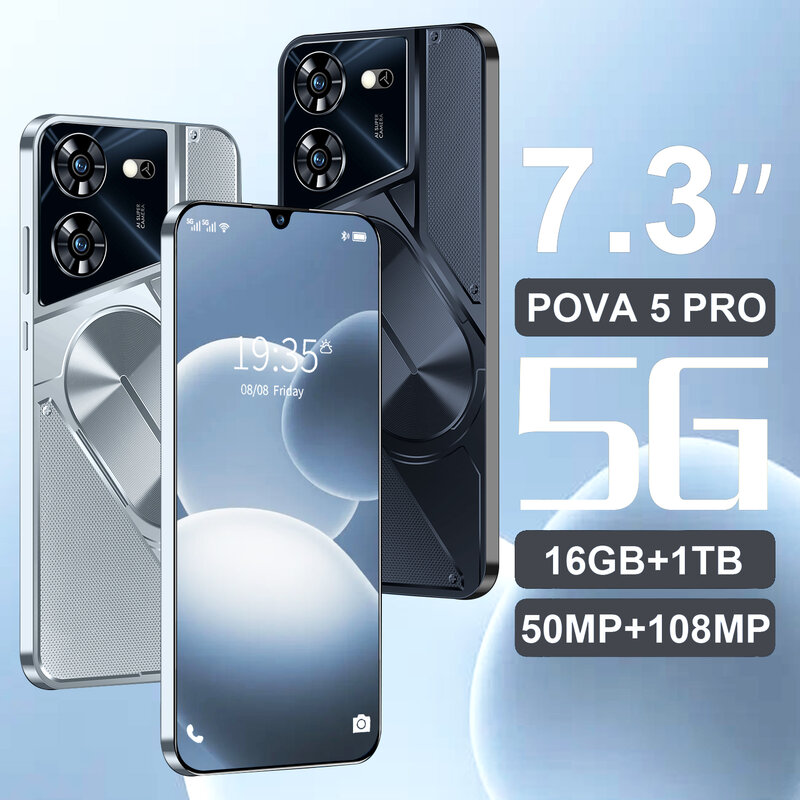 Oryginalny smartfon Pova 5 Pro wersja globalna 9300 wymiarowa 16G + 1TB 6800mAh 50 + 108MP 4G/5G telefon komórkowy z androidem do telefonu komórkowego