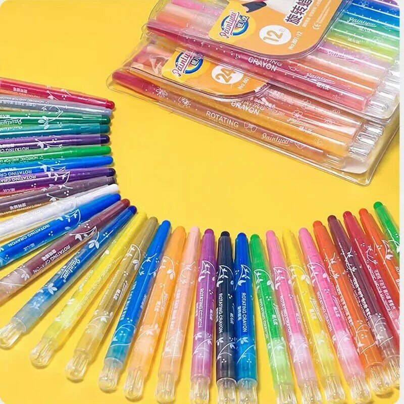 Juego de crayones rotativos depurables para niños, 12/18/24/36 piezas, marcadores de colores, suministros escolares, pintura de colores para colorear, arte en colores Pastel