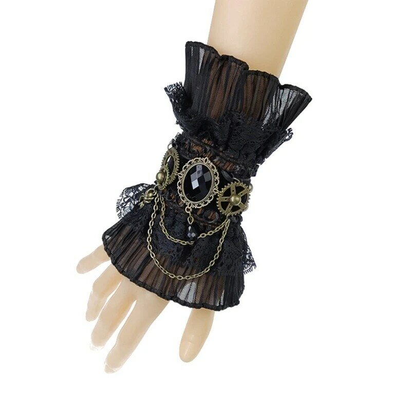 2024 ใหม่ Ruffle Lace ปลอมแขนข้อมือ Steampunk Gothic Fingerless ถุงมือสำหรับสตรี