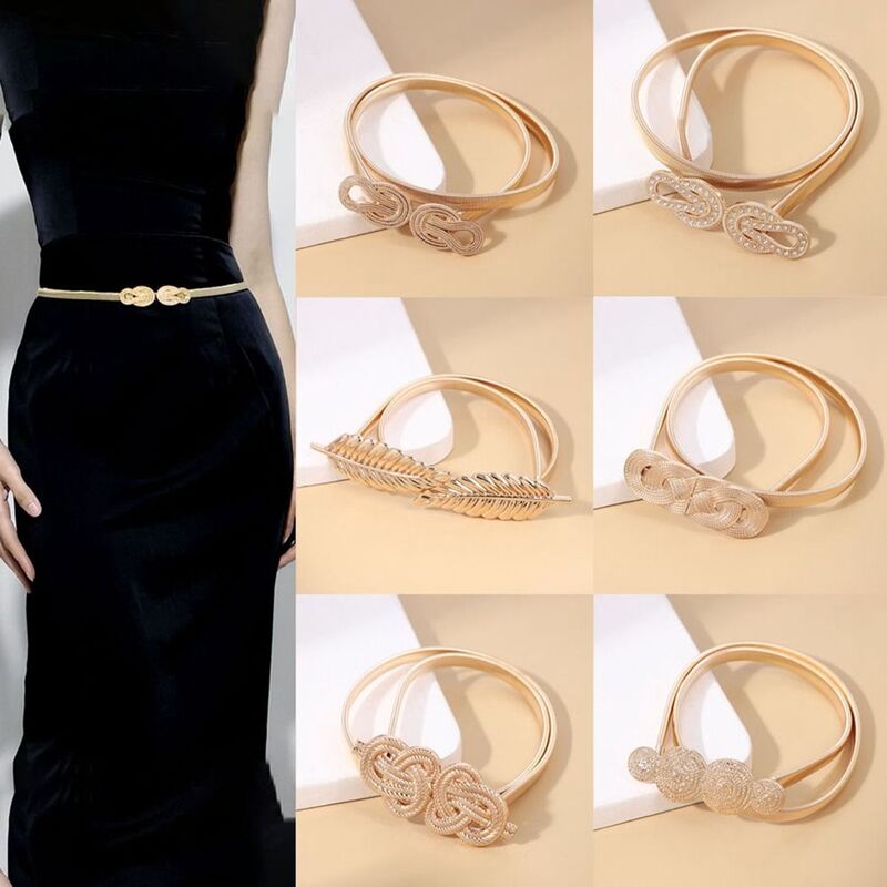 Fivela Elástica Cintura Dourada para Mulheres, Suprimentos de Roupas Retro Elegantes, Cinto, Vestido Decorativo Suéter