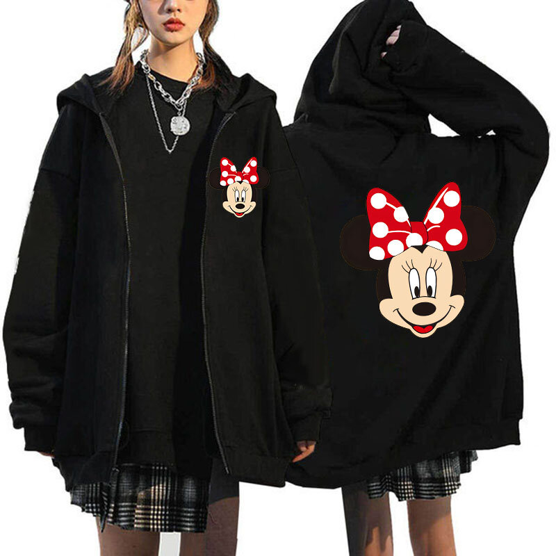 Sudaderas con cremallera de Minnie y Mickey Mouse para mujer, sudaderas con capucha de Disney, chaqueta Harajuku, ropa de calle de dibujos animados, Unisex, años 90, Y2k