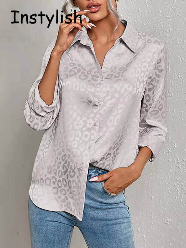 Блузка Женская атласная с длинным рукавом, роскошная винтажная рубашка с леопардовым принтом, офисный Топ в стиле Харадзюку, с застежкой на пуговицах, весна-лето