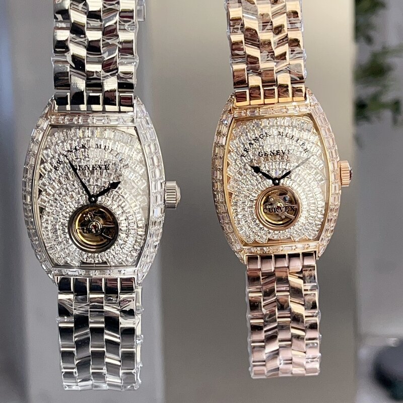 Zegarek damski FRANCK MULLER luksusowy zegarek z pełnym kwadratowym diamentem w nowym stylu w pełni mechanizm automatyczny zegarek mechaniczny dla mężczyzn.