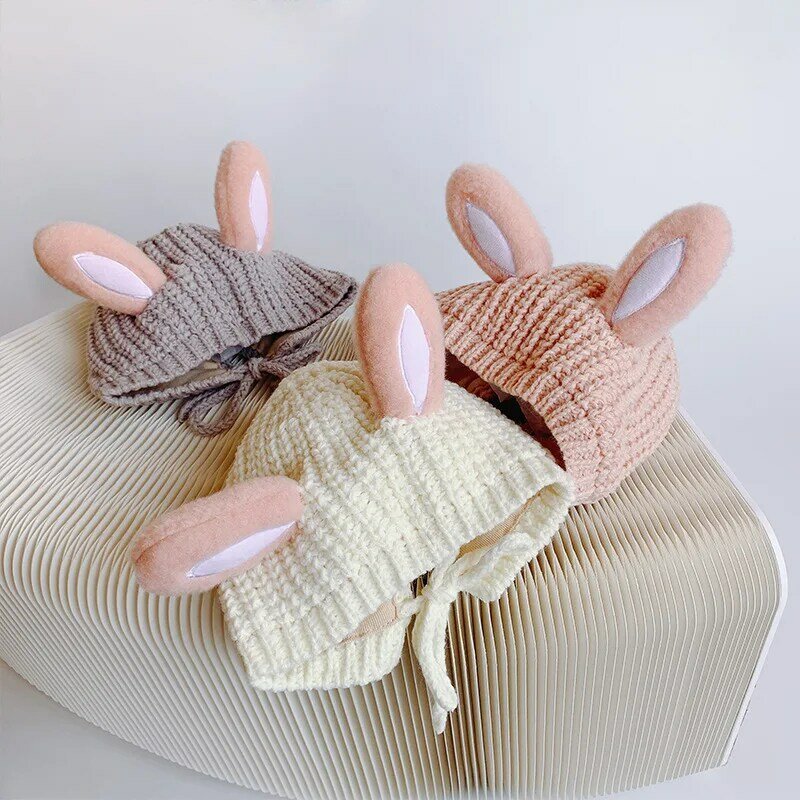 Topi rajut telinga kelinci untuk anak perempuan, topi rajut dengan renda berbagai warna tersedia musim gugur musim dingin 2024