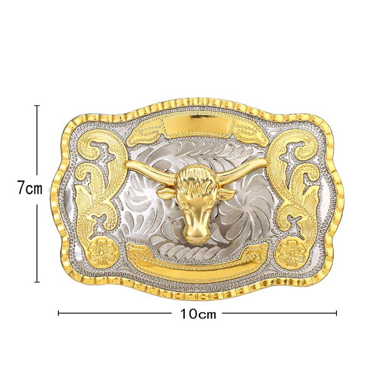 Boucle de cow-boy occidentale, rectangle, plus grande, dorée et argentée, sans ceinture, en alliage personnalisé, largeur 4cm, 2187