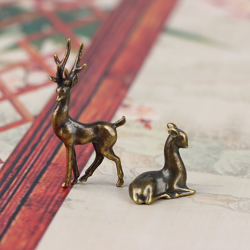 1Pc Copper Alloy Sika Deer Tabletop Small Ornaments Vintage Animal Figurines Desk Decorations Accessories Home Decor Crafts