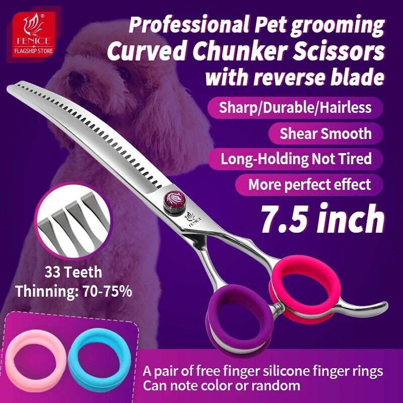 Fenice Professional Pet Grooming Scissors, lâmina reversa, curvo Chunker Diluição Tesoura para cachorro e cães médios, JP440C, 7,5"