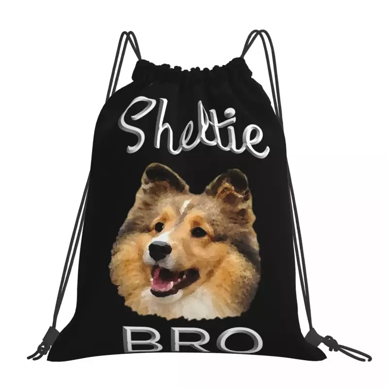 Sheltie Dog Backpacks Fashion Portable Drawstring Bags Drawstring Bundle Pocket Shoes Bag Book Bags For Man Woman School