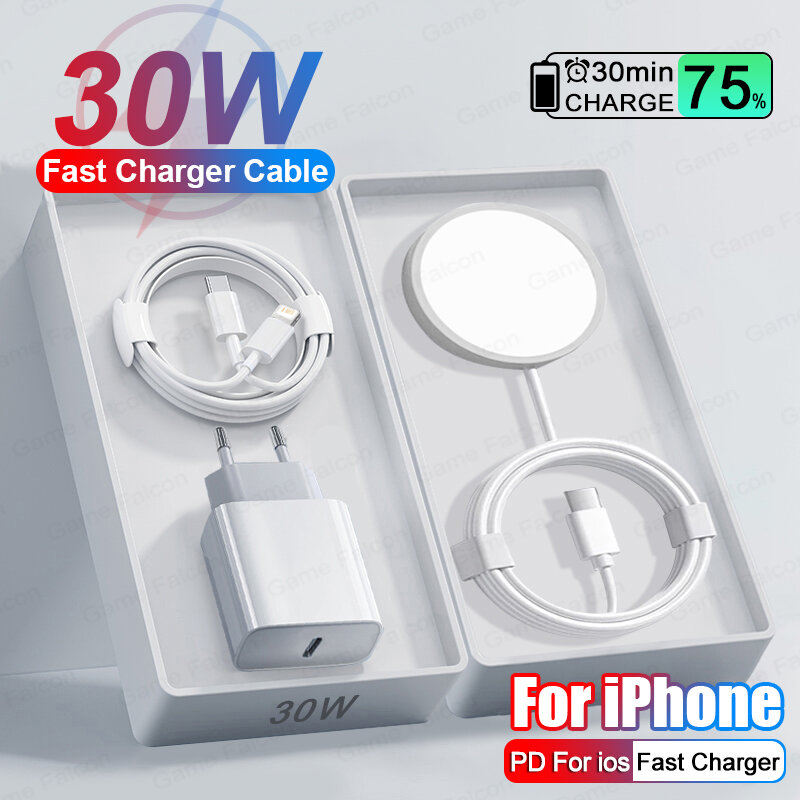 PD 30W Fast Charger Wireless Charger For Apple iPhone 14 Pro Max 11 12 13 XS X 8 Plus 15 Magnetic Wireless Charging USB C Cable