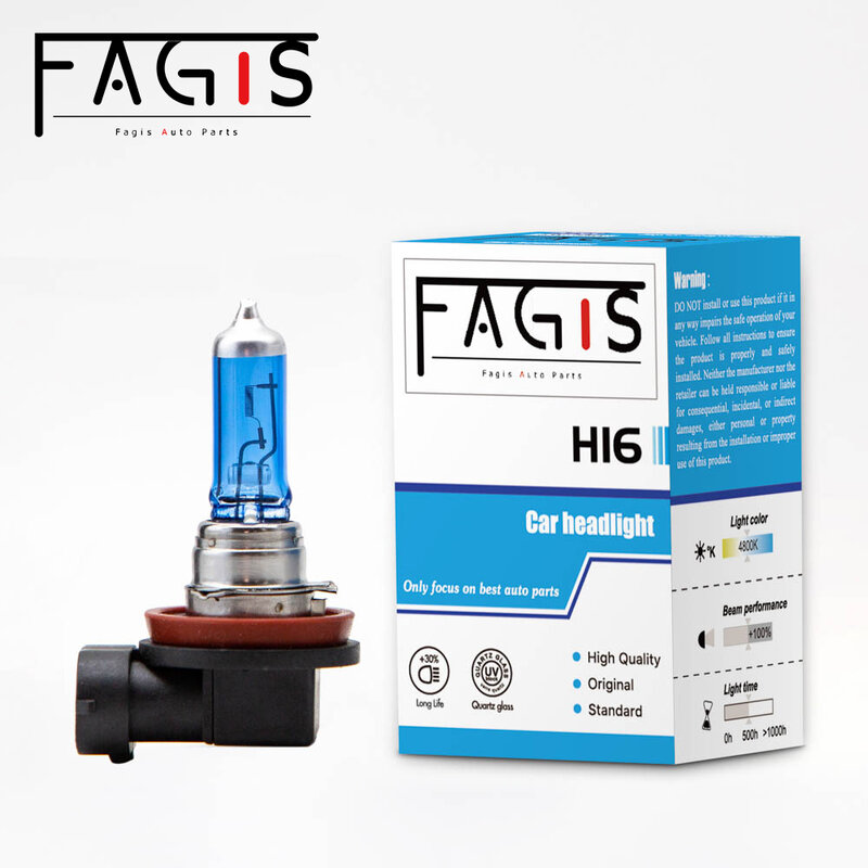Фара головного света для автомобиля Fagis, 2 шт., H16, 12 В, 19 Вт, цвет синий, супер белый, 4800K