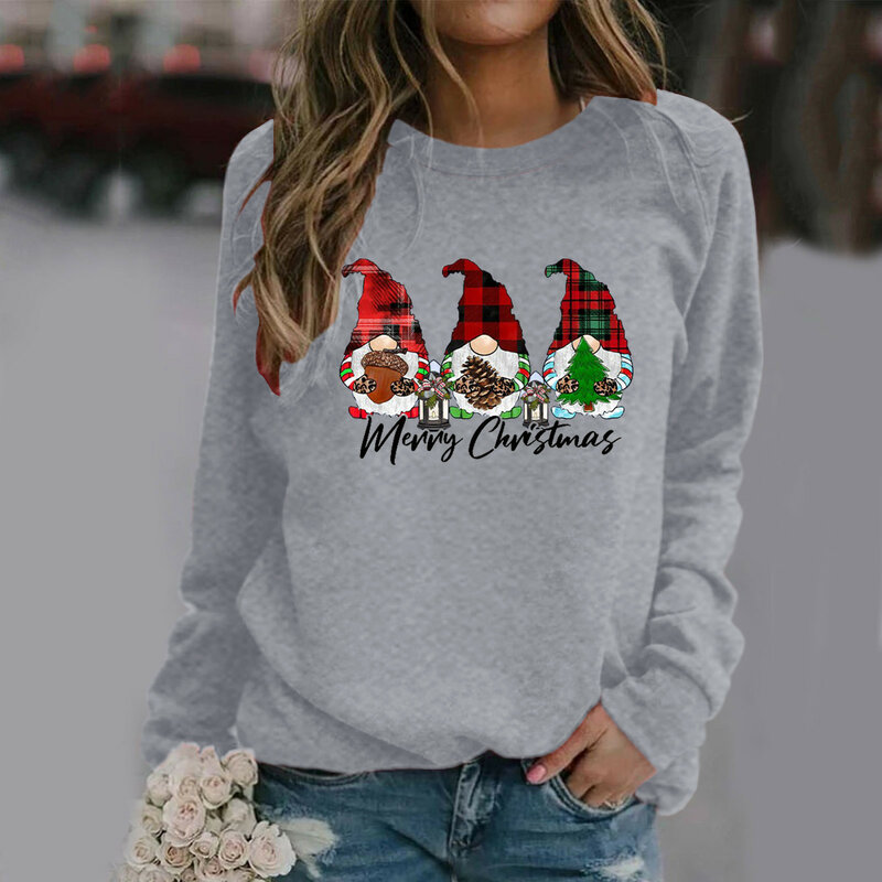 Świąteczna bluza damskie bluzki nadrukowany sweter z długim rękawem świąteczne bluzy z wycięciem pod szyją damskie odzież festiwalowa na co dzień