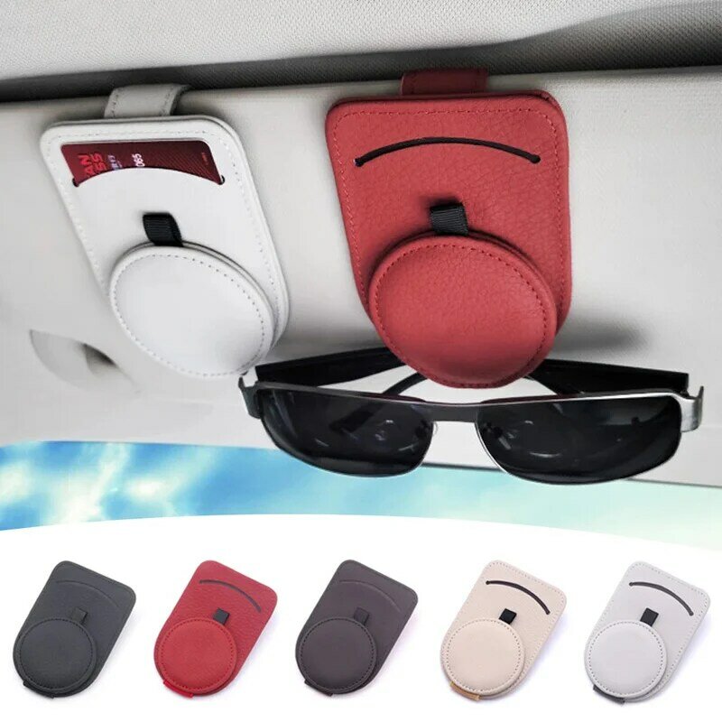 Universal óculos de couro do carro clipe sol viseira titular interior organizador óculos de sol cartão de armazenamento ticket clipe acessórios