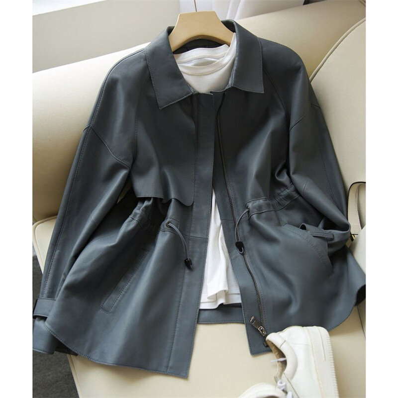 Hong Kong Style PU Leather Jacket Women 2024 New Autumn Winter Spring Coat Joker Tide High-Quality Outerwear Slim Female Tops