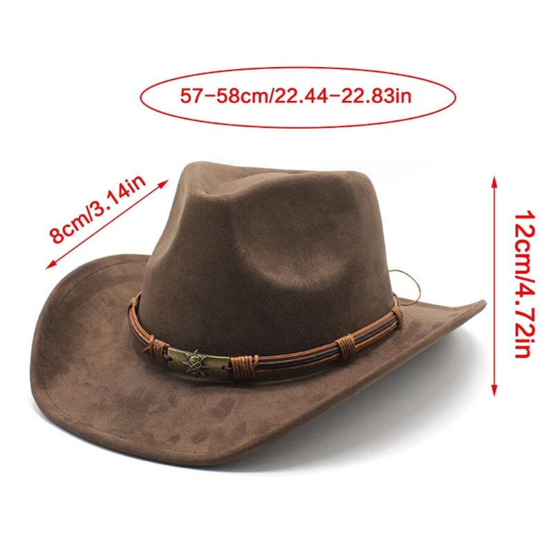 Multiple Color Breathable Cowboy Hat Western Style Curved Brim Hat Casual Sunproof Hat with Ethnic Style Hat Rope Decor