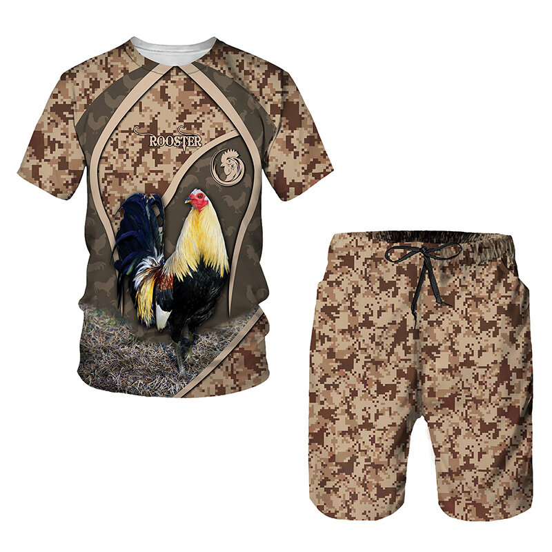 Fashion Rooster 3D Print T-Shirts Shorts Sets Men's Tracksuits Oversized Short Sleeve T Shirt Pants Set Man Suits Clothing