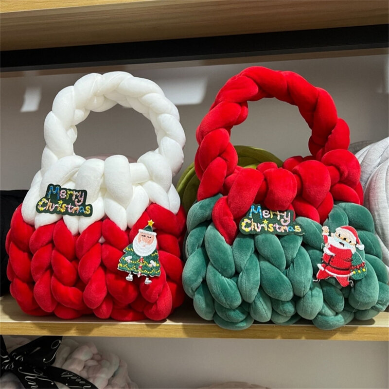 Bolsa lavável de Natal Halloween para mulheres, Fio de crochê artesanal, Bolsa elástica flexível para meninas, Tricô com fios, Moda