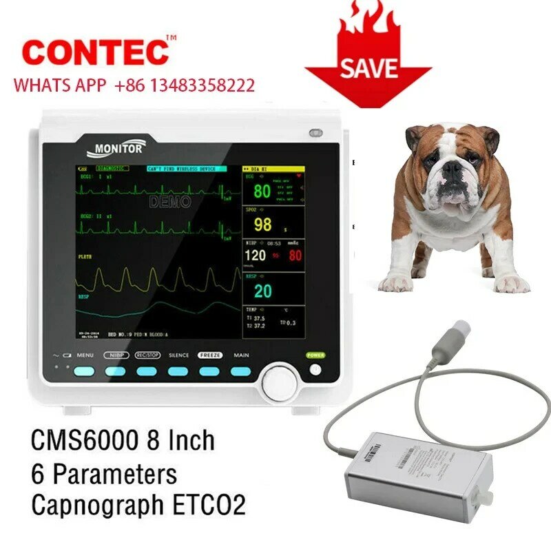 CONTEC-Monitor de pacientes neonatos CMS6000, dispositivo portátil veterinario, 6 parámetros, ECG, NIBP, RESP, SPO2, PR, TEMP, signos vitales