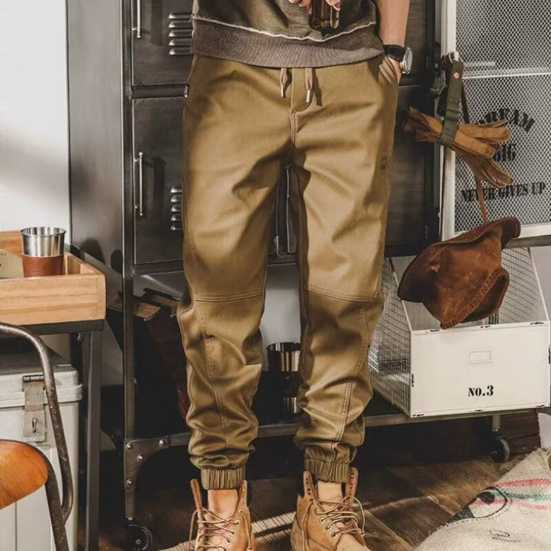 Винтажные свободные рабочие брюки для мужчин, модель 2024 года, весенние повседневные джинсы, однотонные дизайнерские брюки с ремешком на щиколотке
