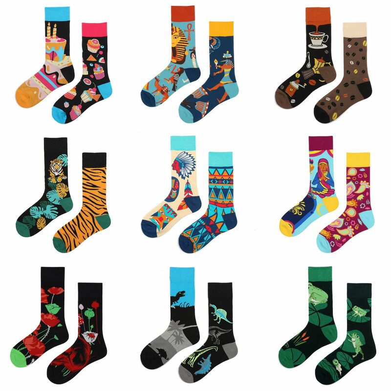Original innovation fashion asymmetrical male and female couples AB trendy socks fun personality in tube socks fashion style