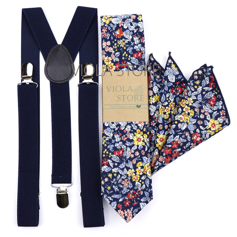 Tirantes elásticos de lavanda caqui Salvia para hombre, conjunto de pañuelo de corbata Floral 100% de algodón, tirantes para fiesta de boda, accesorio de regalo