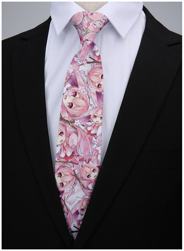 Japońska kreskówka nadruk męski krawat moda casual 8cm kreatywny nowość krawat męskie unikalne akcesoria wesele prezent biznesowy
