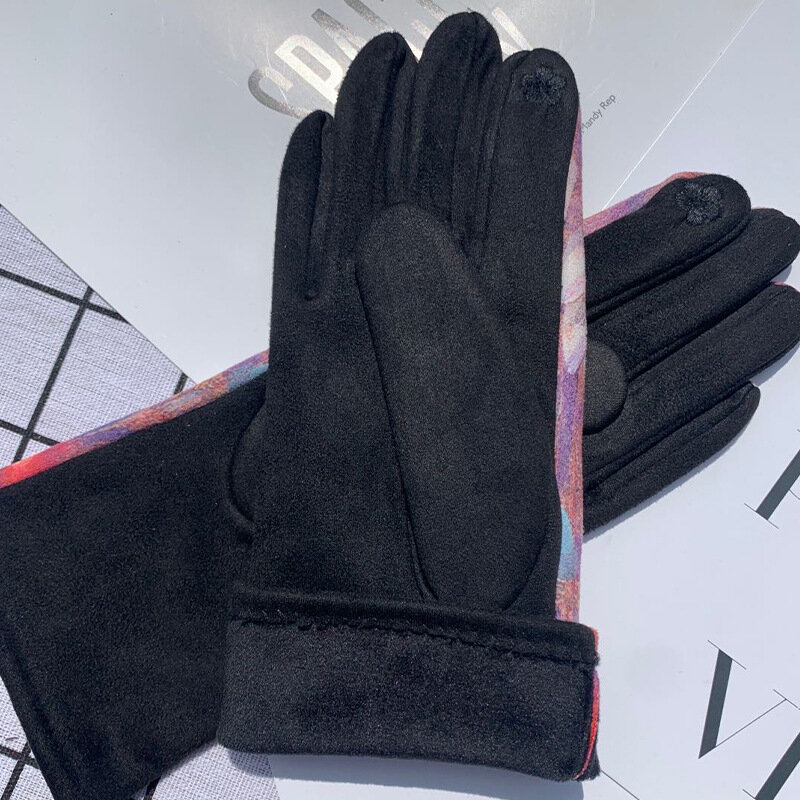 Mode Ölgemälde Druck Luxusmarke Handschuhe Frauen Herbst Winter voller Finger im Freien warme Fahr handschuhe weibliche Handschuhe