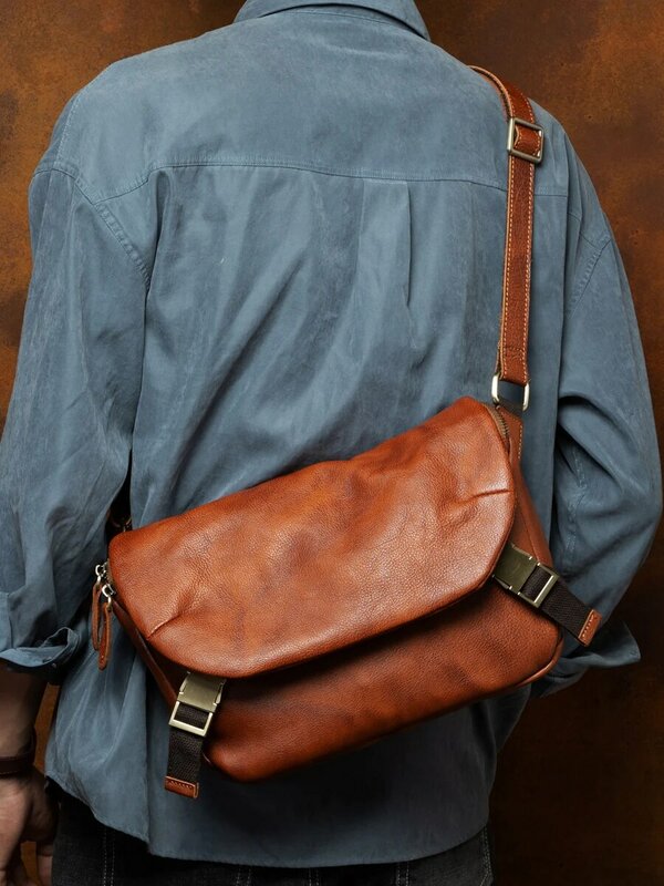 Высококачественная Функциональная сумка-мессенджер для мужчин, модная кожаная сумка через плечо в стиле ретро, Повседневная сумка из воловьей кожи растительного дубления