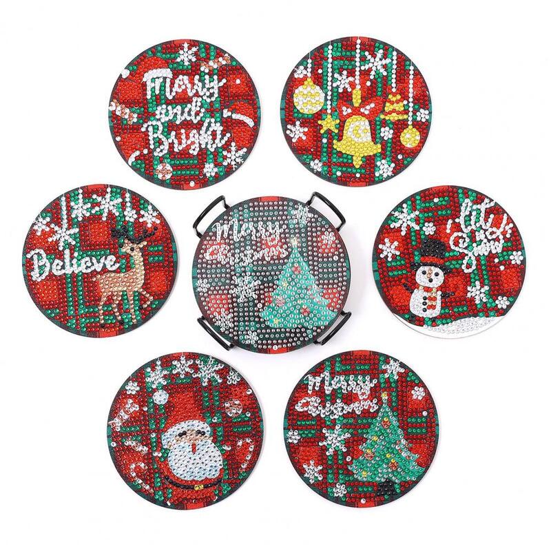 Xmas Painting Kit Painting Kit Snowman Santa Claus 5d Painting Coaster Kit Festive Xmas Themed Glassware Coasters for Diy