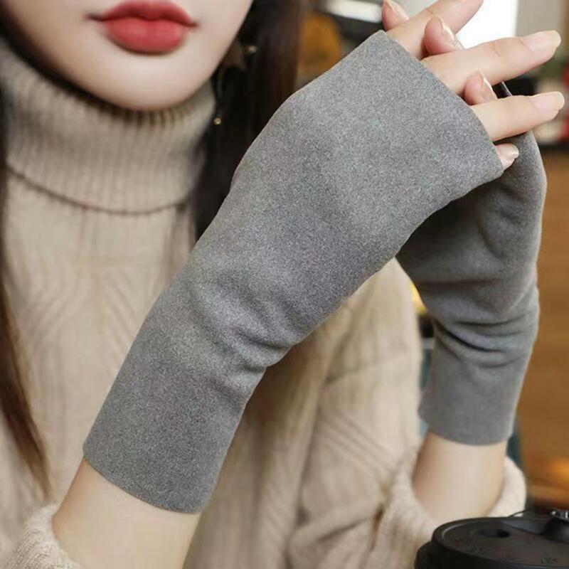Женские бархатные перчатки 1 пара, однотонные перчатки для сенсорного экрана, Осенние Самонагревающиеся дизайнерские перчатки с открытыми пальцами для зимы, подарок