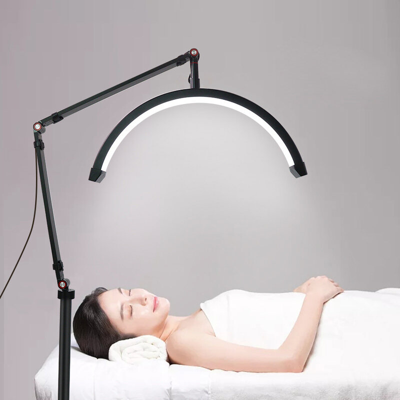 Luz de relleno de pestañas de 16 pulgadas, luz LED de media luna con Clip de teléfono para cejas de belleza para el cuidado de la piel