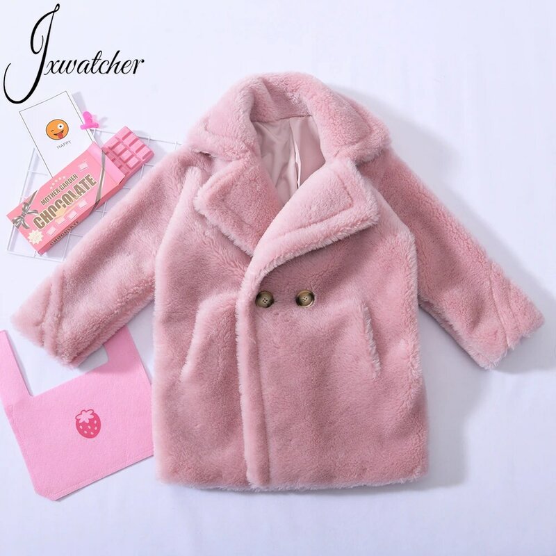 Jxwatcher criança casaco de pelúcia menina solta casaco de pele de ovelha menino inverno quente outerwear bebê casaco de alta qualidade